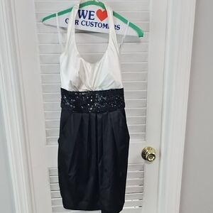 Elegant Black and White Halter Dress